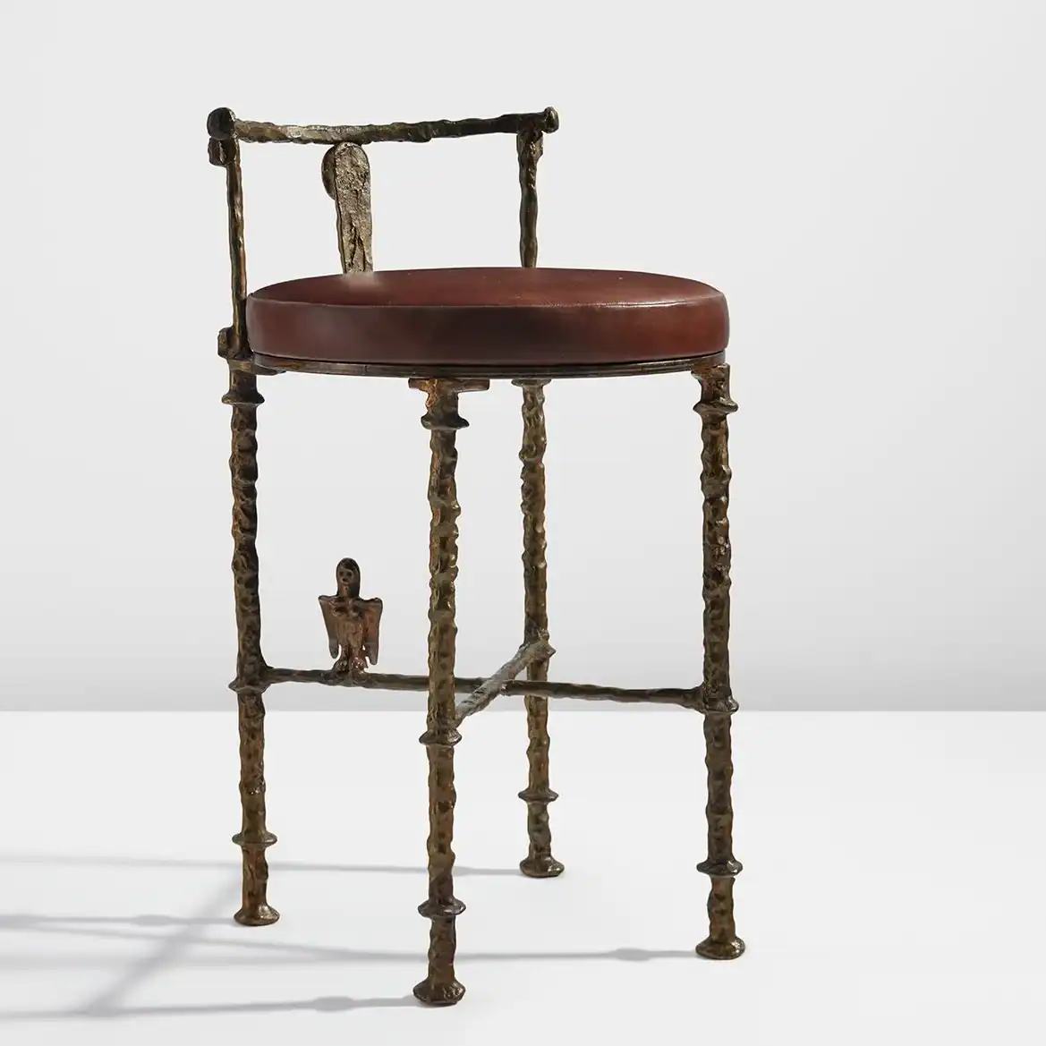 Diego Giacometti Tabouret À La Harpie c.1977, Patinated bronze and leather